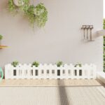 White Solid Pine Wood Raised Garden Bed Planter with Fence Design Outdoor Decor