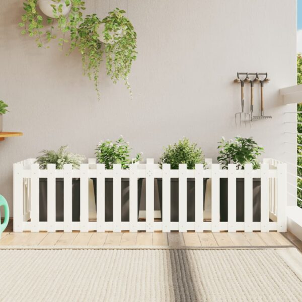 White Solid Pine Wood Raised Garden Bed Planter with Fence Design Outdoor Decor