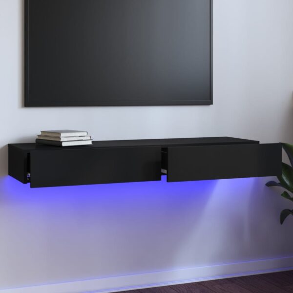 Modern Black TV Stand Cabinet with LED Lighting - Spacious & Easy Clean