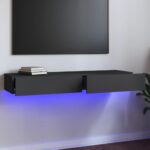 Modern Grey TV Stand Cabinet with LED Lights Ample Storage Easy Clean Chic Look