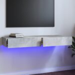 Modern Concrete Grey TV Stand Cabinet with LED Lighting and Storage