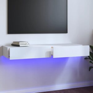 High Gloss White TV Cabinet Stand with LED Lights Modern Storage Organizer