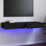 High Gloss Black TV Cabinet Stand with LED Lights Modern Storage Organizer