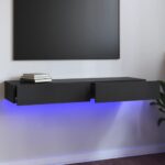 High Gloss Grey TV Stand Cabinet with LED Lights Modern Storage Organizer