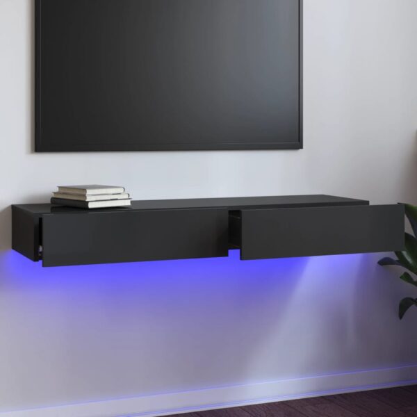 High Gloss Grey TV Stand Cabinet with LED Lights Modern Storage Organizer