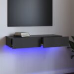 High Gloss Grey TV Cabinet with LED Lights Modern Storage Stand Easy Assembly