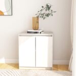 Chic White Solid Pine Wood Side Cabinet Ample Storage Display Space Organizer