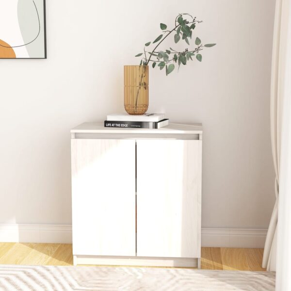 Chic White Solid Pine Wood Side Cabinet Ample Storage Display Space Organizer