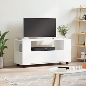 Chic White TV Stand Media Console Storage Cabinet with Rotatable Castors