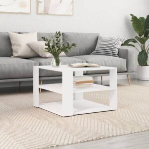 Elegant White Coffee Table Engineered Wood Sturdy 3-Tier Storage Living Room Decor