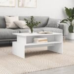 Elegant White Coffee Table Engineered Wood Ample Storage Sturdy Modern Living Room