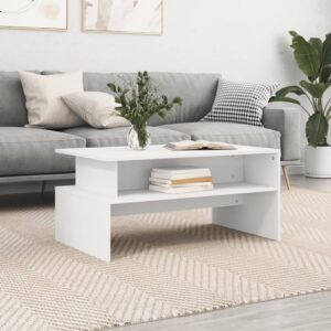 Elegant White Coffee Table Engineered Wood Ample Storage Sturdy Modern Living Room