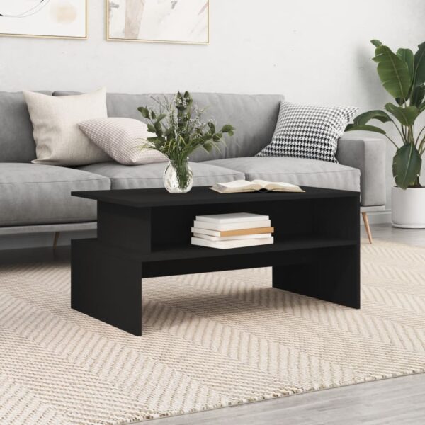 Elegant Black Coffee Table Engineered Wood Sturdy Modern Living Room Storage