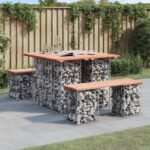 Outdoor Garden Bench Gabion Basket Design Solid Douglas Wood Durable Patio Seat