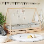 Solid Pine Wood Kids Bed Frame House Design with Storage Drawers Toddler Bed