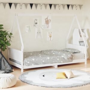 Solid Pine Wood Kids Bed Frame House  Toddler Single Bed White Low Height