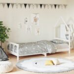 White Solid Pine Wood Kids Bed Frame Single House Design Low Toddler Bed