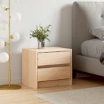 Solid Pine Wood Bedside Cabinet Elegant Rustic Design with Dual Drawers Storage