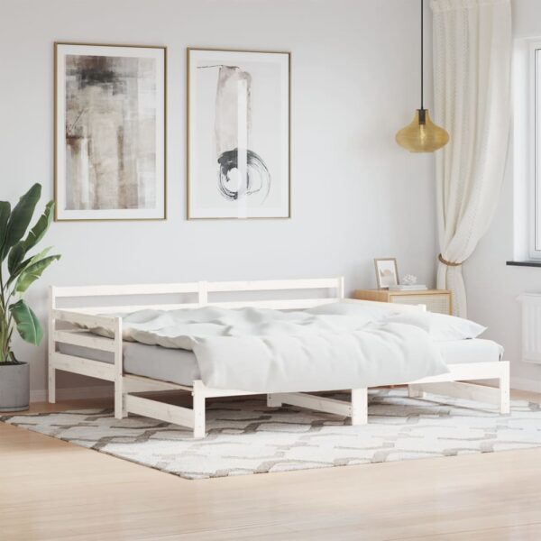 Daybed with Trundle White 92x187 cm Single Size Solid Wood Pine