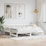 Day Bed with Trundle White 92x187 cm Single Size Solid Wood Pine