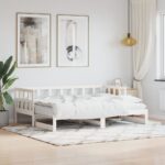 Solid Pine Wood Daybed with Pull-Out Trundle White Single Sofa Bed Frame