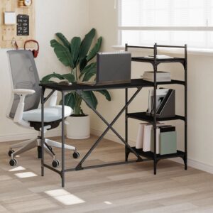 Modern Black Computer Desk with Shelves Home Office Study Workstation Storage