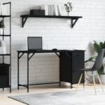 Stylish Black Computer Desk Home Office Study Table with Storage Shelves