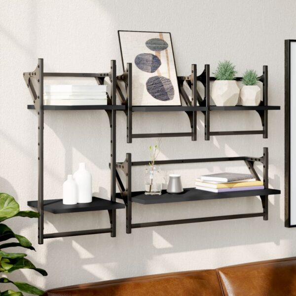 Chic Black Floating Wall Shelf Set with Bars - Engineered Wood Storage Display