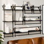 Chic Black Floating Wall Shelf Set with Bars - Engineered Wood Storage Display