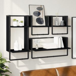 Chic Black Floating Wall Shelf Set with Bars - Engineered Wood Storage Display