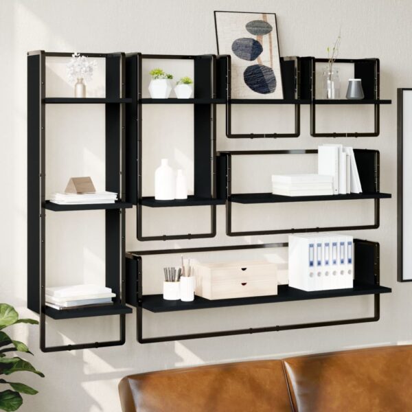 Chic Black Floating Wall Shelf Set with Bars - Engineered Wood Storage Display