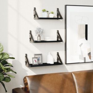 Chic Black Floating Wall Shelf Set - Engineered Wood Storage Display Organizer