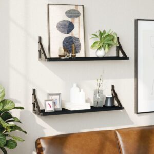 Chic Black Floating Wall Shelves Set of Two - Engineered Wood Metal Finish