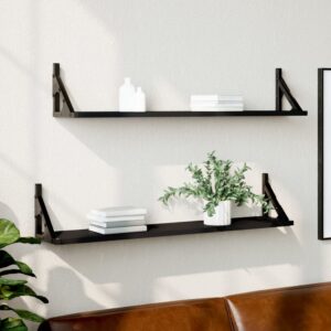 Chic Black Floating Wall Shelves Set - Engineered Wood Storage Display