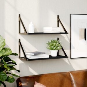 Chic Black Floating Wall Shelves Set of Two - Engineered Wood Storage Display