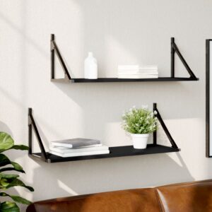 Chic Black Floating Wall Shelves Set of Two - Engineered Wood Storage Display