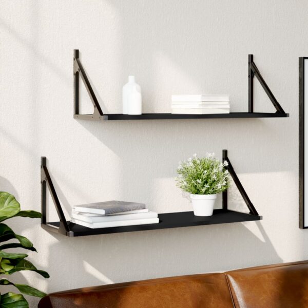 Chic Black Floating Wall Shelves Set of Two - Engineered Wood Storage Display