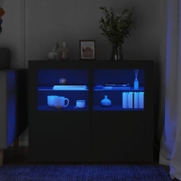 Side Cabinets with LED Lights 2 pcs Black Engineered Wood