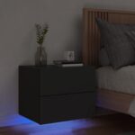 Wall-mounted Bedside Cabinet with LED Lights Black