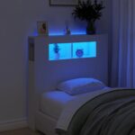 Modern White LED Headboard Engineered Wood with RGB Lights and Storage Top