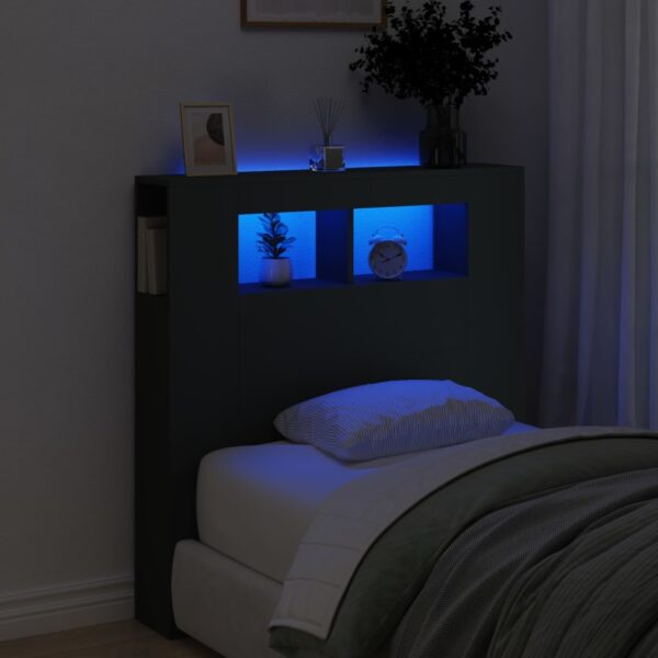 Modern LED Headboard Black Engineered Wood with RGB Lights and Storage Top