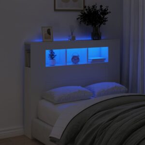 Modern White LED Headboard Engineered Wood with RGB Lights and Storage Top