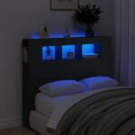 Modern LED Headboard Black Engineered Wood with RGB Lights & Storage Shelf