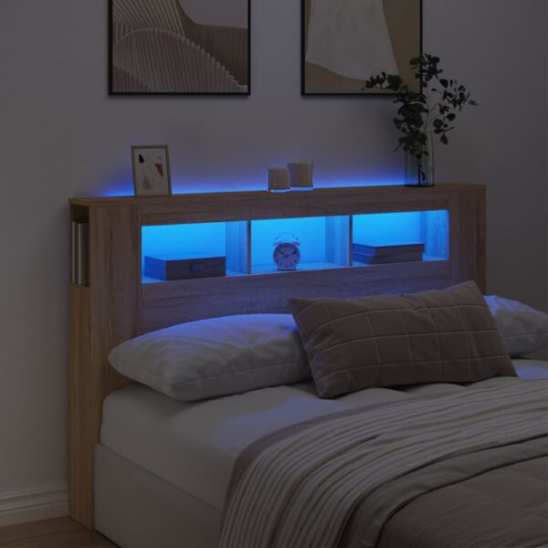 Modern LED Headboard Sonoma Oak Finish Engineered Wood with RGB Lights