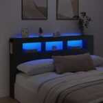 Modern LED Headboard Black Engineered Wood with RGB Lights and Storage Shelf