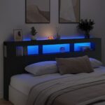 Modern Black LED Headboard Engineered Wood with RGB Lights and Storage