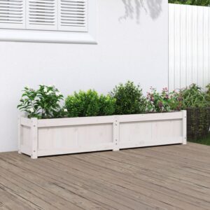 Solid Pine Wood Garden Planter White Large Outdoor Flower Vegetable Bed Decor