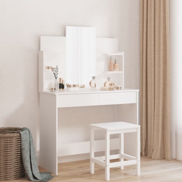 Elegant White Vanity Makeup Dressing Table Set with Mirror and Storage Shelves