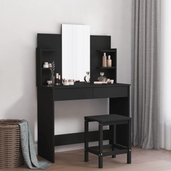 Elegant Black Dressing Table with Mirror Vanity Makeup Desk Ample Storage