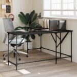 Modern L-Shaped Corner Computer Desk Spacious Engineered Wood Home Office Black